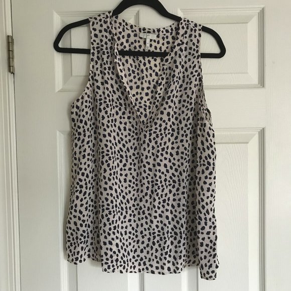 Joie Silk Top, Leopard Cream/Navy, Sz. M - Picture 2 of 4
